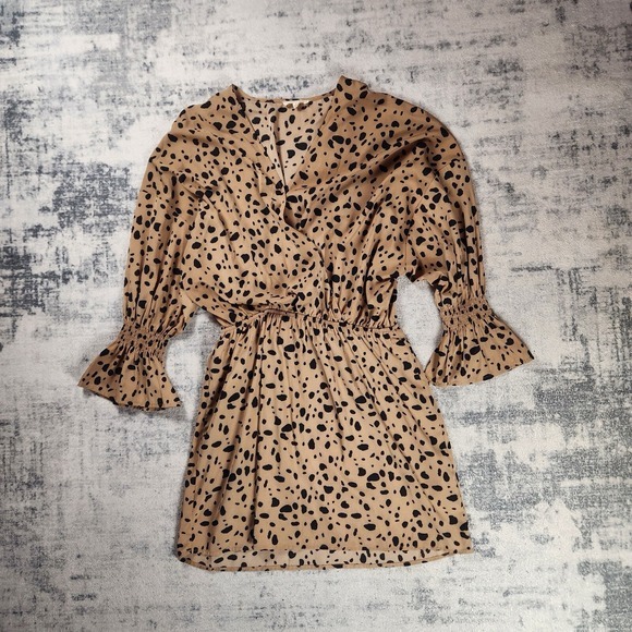 eesome Dresses & Skirts - Women's Long Sleeve EESOME Dress Brown Polka Dot BOHO‎ night Day Lifestyle Play